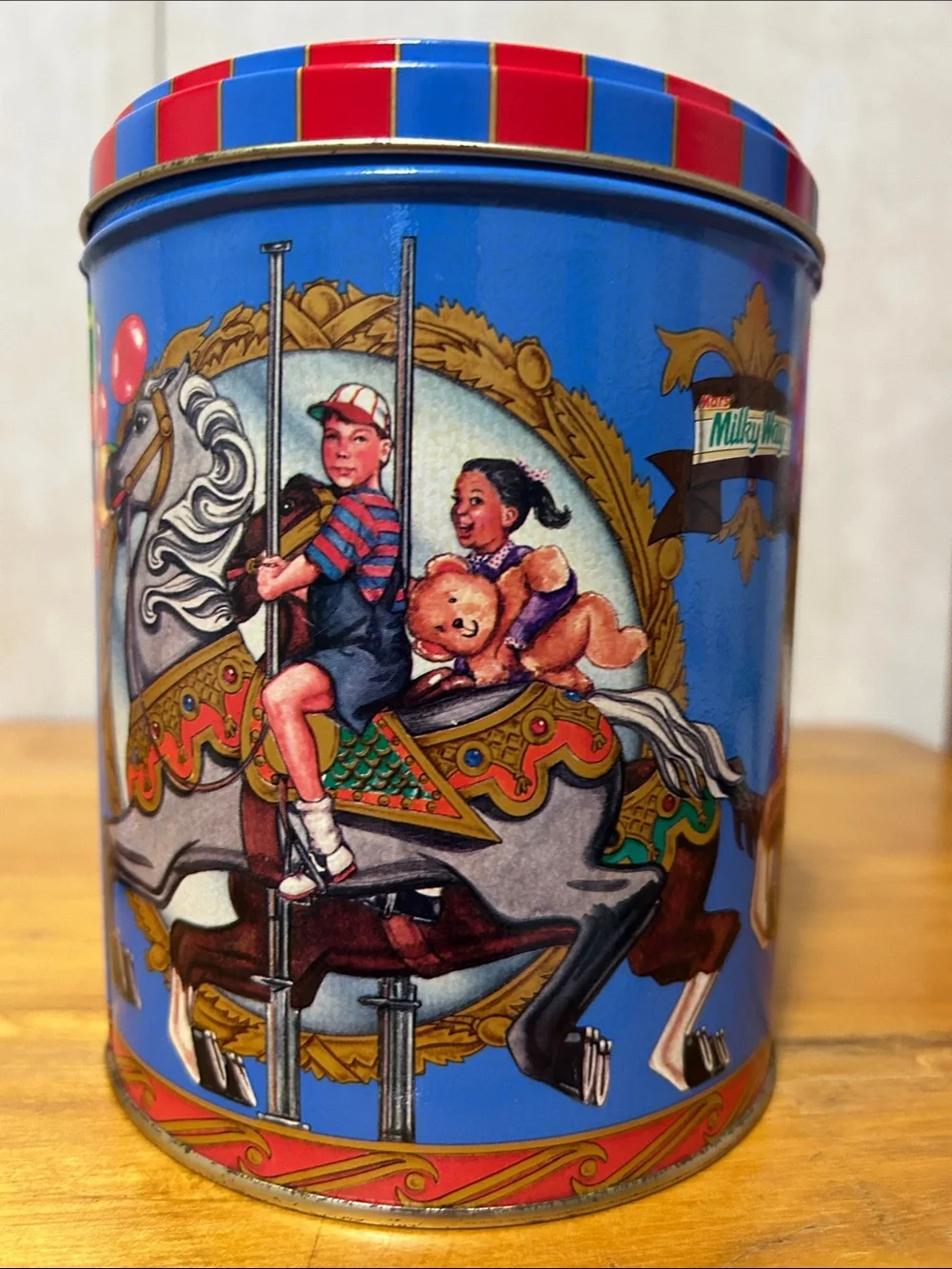VINTAGE Milkyway Carousel Candy Tin - Blue Decorative Tin. Candy Bar Included!